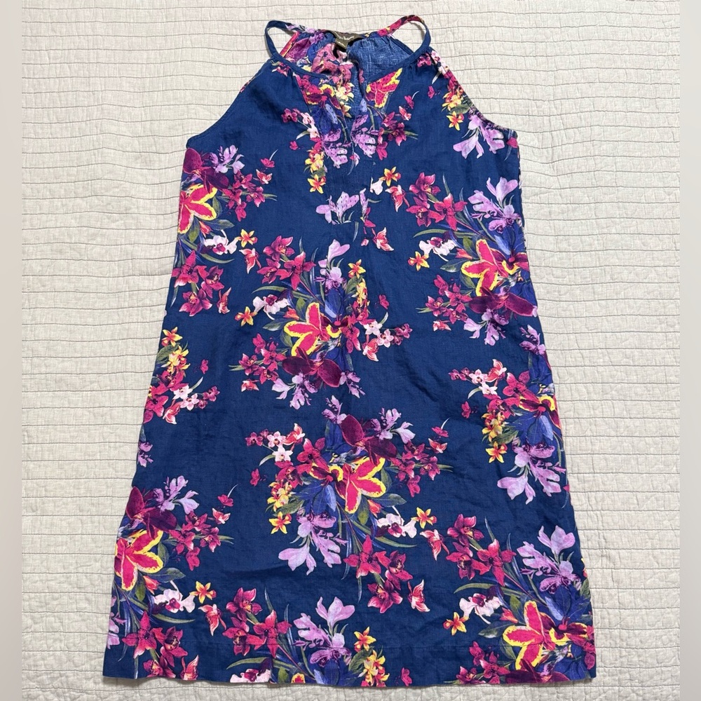 Tommy Bahama Navy Blue Floria Estefan Linen Shift Dress Size Small